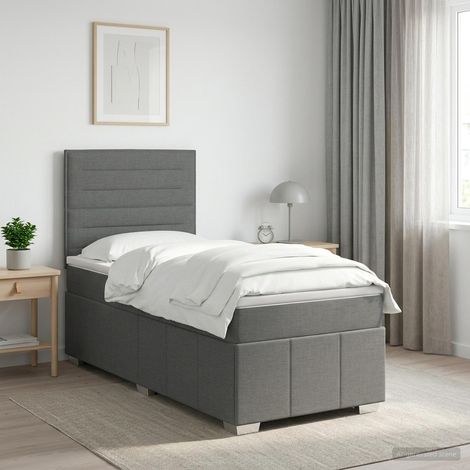 vidaXL Cama box spring con colchón Gris oscuro 100 x 200 cm Tela (1/5)