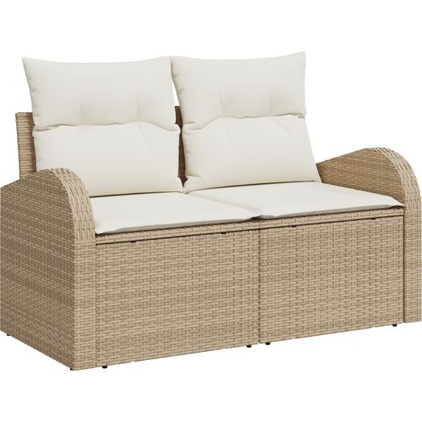 Maison Exclusive - Divano da giardino con cuscino Beige 124 x 62 x 69cm polyrattan (1/5)