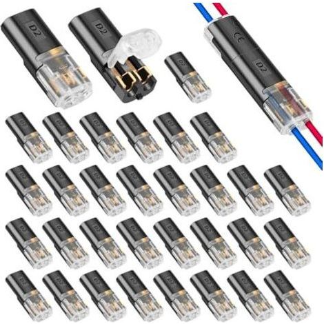 50 Pièces Connecteur Electrique 2 Broches, 12V Etanche Fils Raccord Rapide Sans Soudure pour Câble 18‑22 AWG Pour LED Auto, Camions et Bricolage Rxtérieur, Connexion Fiable Enfichable - (1/5)