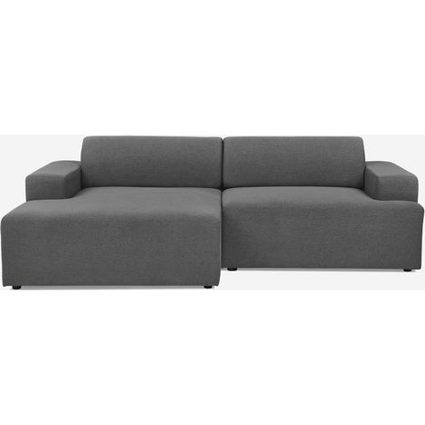 Sofá de diseño de 3 plazas con chaise longue a la izquierda de tela Seginus - Gris Oscuro