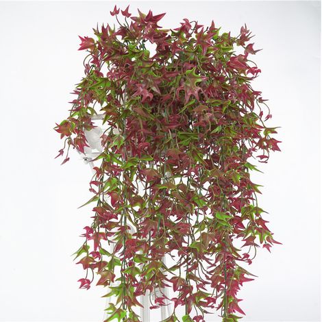 Fausse plante suspendue de 30,7 pouces, feuilles artificielles murales, butin de vigne pour intérieur et extérieur, décoration de jardin de maison, de mariage, rouge (1/5)
