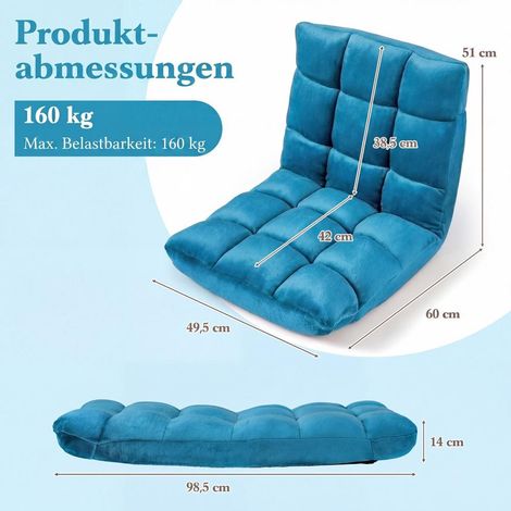 Fauteuil de sol pliable, dossier réglable 14 positions, mousse haute densité 14 cm, pour lecture, gaming et détente (1/5)