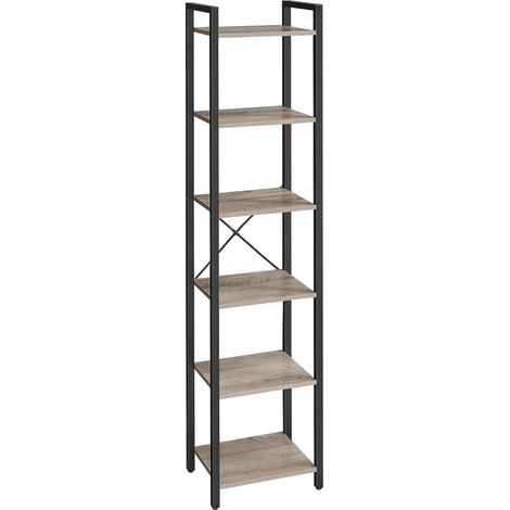 Vasagle – Bibliothèque 6 niveaux – Étagère livres en aggloméré et acier – Dimensions 40 x 30 x 187,5 cm – Capacité 50 kg – Design industriel grège