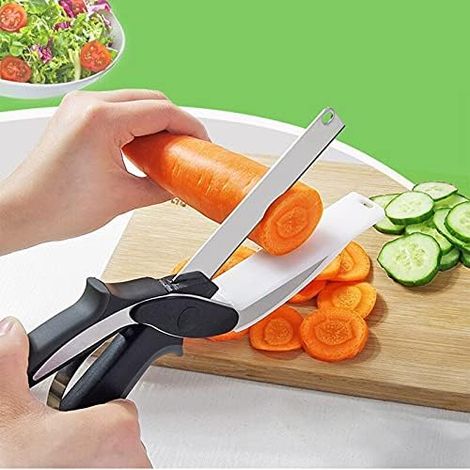 Ciseaux de cuisine multifonctionnels 2 en 1 pour fruits, légumes et viandes également un outil de coupe polyvalent pour planches à découper. (1/5)