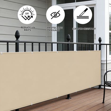 Filet d'intimité beige pour balcon (90x300 cm) – Écran de protection pour balcon de jardin extérieur, avec attaches de câble, résistant aux UV. (1/5)