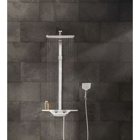 Système de douche double KLUDI Cockpit Discovery – Thermostat DN 15 – Longueur 550 mm – Montage mural avec tablette – Douchette à main 1 jet (1/6)