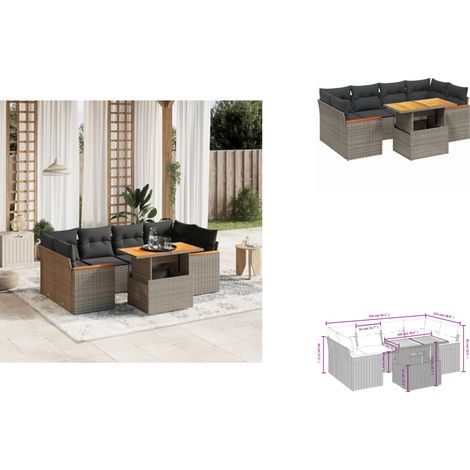 The Living Store Salon de jardin avec coussins 7 pcs gris résine tressée - Meubles extérieurs (1/3)
