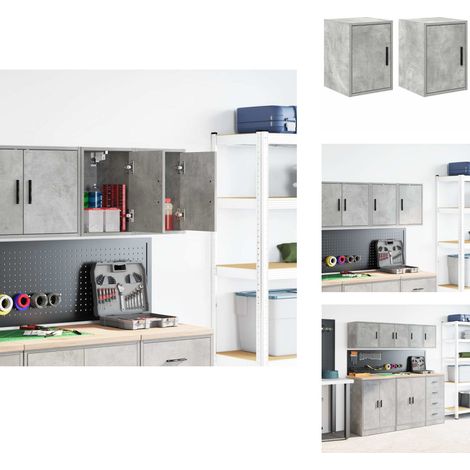 Armoires murales de garage 2 pcs gris béton bois d'ingénierie - Armoire Murale De Garage - Armoires Murales De Garage - Armoire - Armoire De Rangement De Garage (1/5)