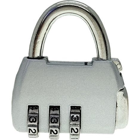 3-digit combination luggage lock made of durable zinc alloy, silver-white (1/3)