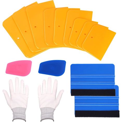 Lot de 14 épandeurs de mastic de carrosserie 2,83" 4" 5" 6" avec kit d'assortiment de gants de protection, incluant épandeurs en plastique pour mastic de carrosserie automobile, épandeur de (1/5)
