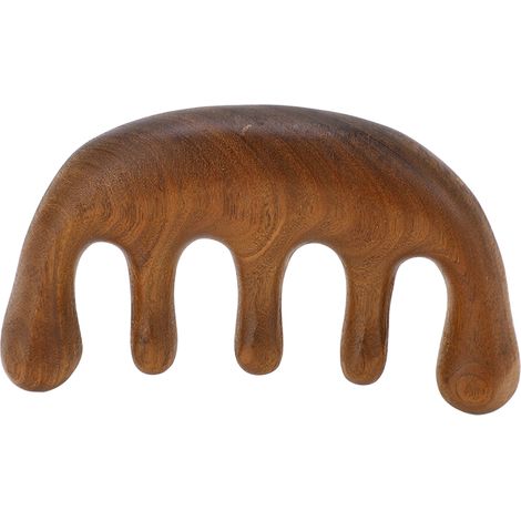 Peigne de massage ergonomique en bois de santal vert, large dent, pour cuir chevelu, cou, épaules et dos - grattoir de tête Gua Sha (1/5)