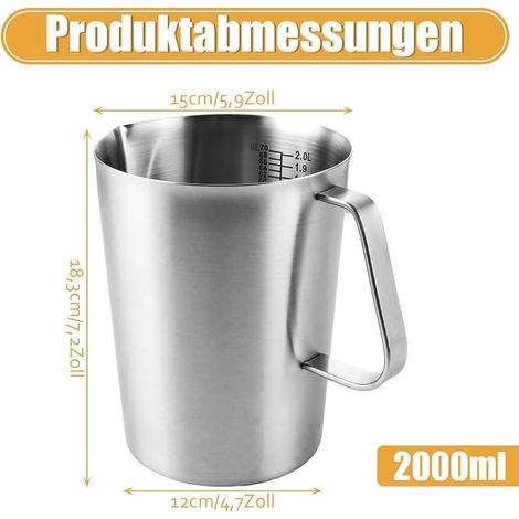 Argenté Verre Doseur Cuisine avec Poignée 2L, 15x12x18.3cm Inoxydable Verre Mesureur Cuisine, Inoxydable Gobelet Doseur pour la Maison, le Restaurant, le Bar, le Magasin de thé (1/4)