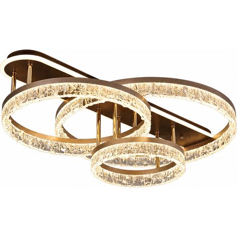 Plafonnier LED doré à trois anneaux en cristal, modèle D – NUNZIA CASA