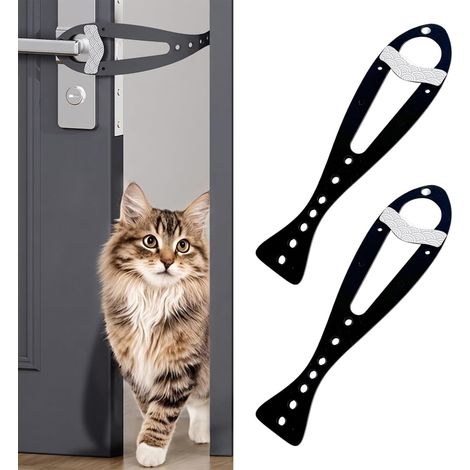 2 Pièces Loquet de Porte pour Chat, Bloque Porte Réglable et Entrebailleur de Porte pour Animaux, Alternative Chatière pour Laisser Passer Le Chat et Empêcher Le Chien d'Entrer, Noir (1/5)