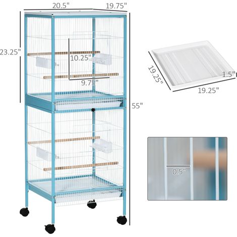 Cage à oiseaux et volière 2 en 1 bleu clair de 55 pouces avec roues (1/5)