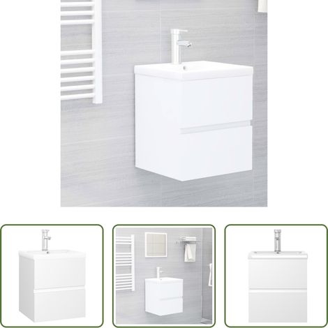 vidaXL Waschbecken - Waschbeckenunterschrank mit Einbaubecken Weiß Holzwerkstoff (1/5)