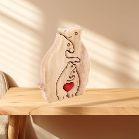 Holzpuzzle zum Selbstzusammenbauen: Bärenmutter mit Baby, Holzornament mit 4 Bären (1/5)