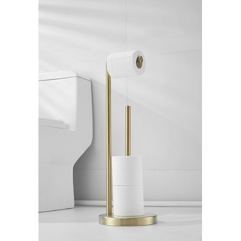 Standing Toilet Paper Holder - Brushed Gold - No Drilling - With Toilet Paper Storage (1/5)
