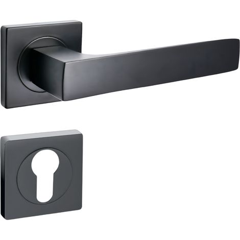 domino Türgriff Drückergarnitur PZ - Profilzylinder Set quadratische Rosette Türklinke für Zimmertür, Bürotür, Kellertür & Innentür Türbeschläge aus Aluminium  Schwarz ROMBO-QR BLACK (1/5)
