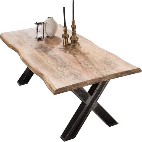 Table de salle à manger 240x100 cm en bois de manguier et métal style industriel - PANGIVO (1/4)