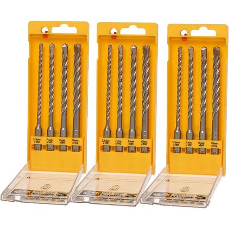 3x Dewalt Extreme 4 Piece SDS+ Drill Bit Set DT9702-QZ 5.5mm 7mm 8mm 10mm + Case (1/4)