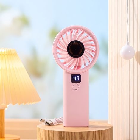 Ventilateur portable intelligent à affichage numérique rose – Mini ventilateur rechargeable sans fil avec réglage continu de la vitesse, idéal pour l’été (1/2)