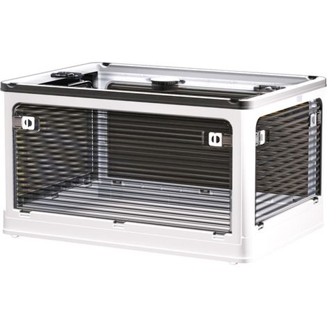 Transparente PET-Aufbewahrungsbox mit Rollen und 4-seitiger Öffnung, 47,5 x 35,5 x 24 cm, für Zuhause, braun/weiße Farbe, organisierte Aufbewahrung. (1/5)