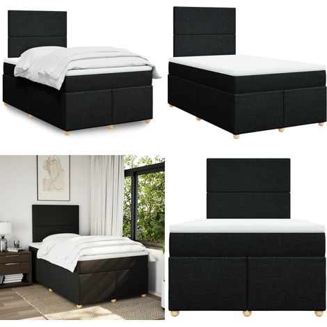 vidaXL Sommier à lattes de lit avec matelas Noir 120x200 cm Tissu (1/5)
