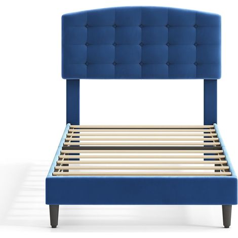 Upholstered Bed Frame with Cozy Button Tufted Headboard & Adjustable Height, Wood Slat Support CHEYENNE SINGLE BLUE (1/5)