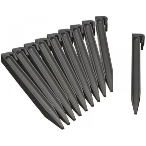 Lot de 10 piquets de bordure de jardin en plastique, piquets de délimitation de jardin, piquets de terre pour pelouse - Noir (1/4)