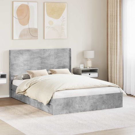 vidaXL Bed Frame with Storage and Headboard Concrete Grey 150 x 200 cm (1/5)