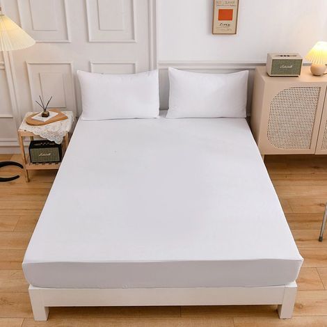 Lot de 1 Drap Housse - Blanc, 90 x 200 cm - Coupes de 27 cm pour Matelas épais - Microfibre (1/5)