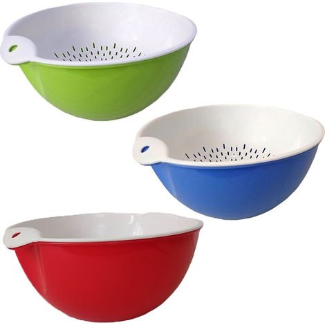 Scola pasta frutta verdura e ciotola 2 in 1 colapasta con manici per casa cucina in plastica blu rosso verde D26 cm - colorigenerali: VERDE (1/4)