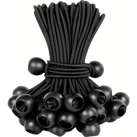 Lot de 50 boules élastiques, cordon noir résistant aux UV, pour sangles, tentes, poteaux et câbles NOIR (15 CM 6 POUCES) NOIR (15 CM 6 POUCES) (1/5)