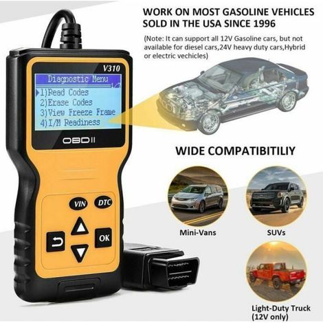 Lecteur De Codes Erreur - Scanner Diagnostic Automobile OBD2 - Lecture Et Effacement Des Codes Moteur - Compatible Tous Véhicules Essence Et Diesel - 1 Pièce (1/4)