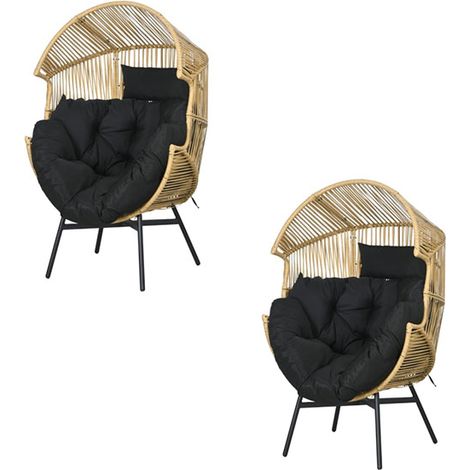 2er-Set rattansessel Outdoor-Sessel Gartensessel, PE-Rattan, 89 cm x 75 cm x 143 cm, Natur + Schwarz