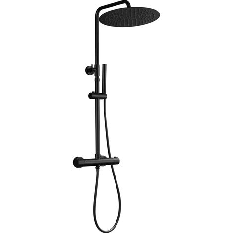 Colonne de Douche en Acier inoxydable avec Mitigeur Thermostatique, Ensemble de Douche Pluie Mural avec Douchette Salle de Bain et Pommeau Douche 30 cm Noir (1/5)