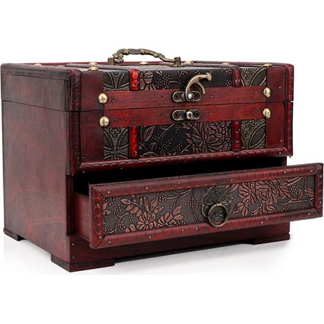 Boîte à Bijoux, Boîte à Bijoux en Bois, boites a bijouxs Femme,Boites Rangement Vintage Organisateur de Bijouxs Coffret à Bijouxss avec Tiroirs et Miroir pour Bague, Collier,Montre (1/5)
