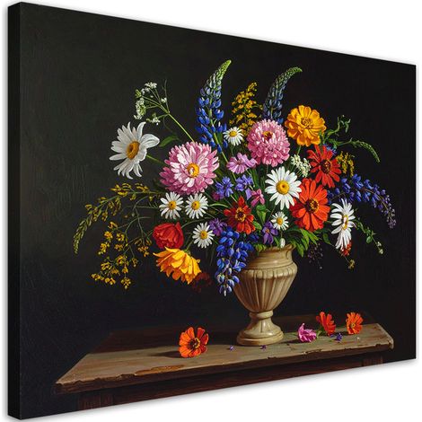 Cuadro sobre Lienzo, Ramo de flores de colores en un jarrón, 30x20 (1/5)