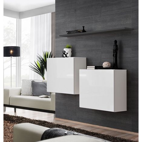 Commode - Switch SB I - 2 vitrines carrées - 1 étagère - Blanc et graphite - Modèle 1 - Livraison gratuite