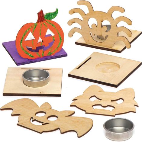 Bougeoirs En Bois À Thème D'Halloween - Lot De 4, Décorer Et Exposer Pour Les Décorations D'Halloween, Projet Idéal Pour Les Arts Et L'Artisanat Pour Enfants (1/5)