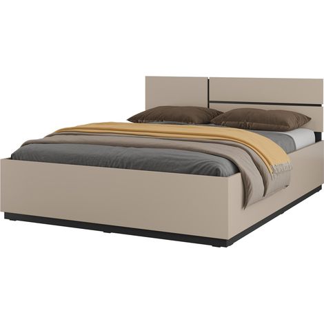 Cama HAVANA 160x200 beige y negro con somier – Sobriedad contemporánea y confort óptimo