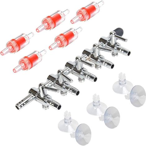 Zubehörset für Aquarium-Luftpumpen: 5-Wege-Verteiler, 5 Rückschlagventile, 6 Saugnäpfe (1/4)