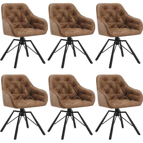 WOLTU 6x Poltroncina/Sedia Imbottita Sala da Pranzo Girevole a 360° Attesa Moderna in PU Elegante con Braccioli, Marrone chiaro