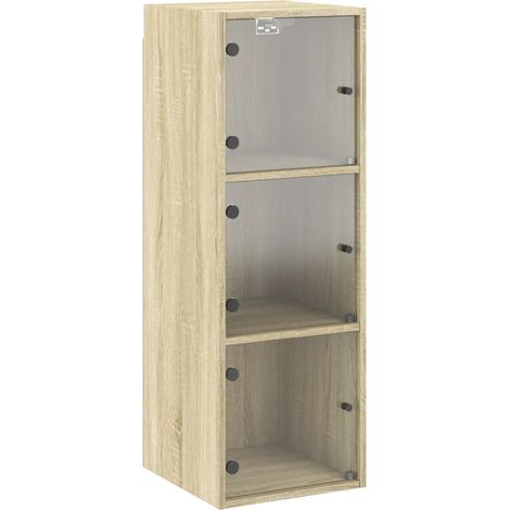 Mobile a parete con ante in vetro design versatile contenitore 35 x 37 x 100 cm legno di rovere Sonoma 020049328