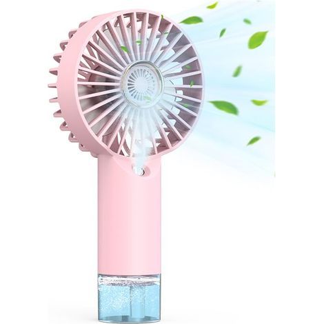 Mini ventilateur portable à brumisateur, idéal pour les étudiants, pour une hydratation optimale. Rechargeable par USB, rose. (1/5)