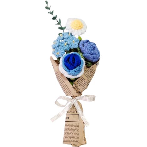 Bouquet tricoté à la main de fleur de Crochet de tricot pour la décoration de maison de mariage bleu (1/5)