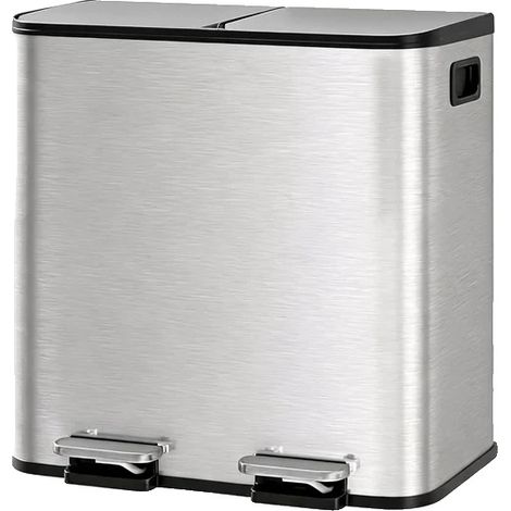 Poubelle de cuisine, double compartiment, fonctionnement sans les mains, Acier inoxydable (1/2)