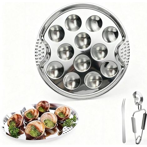 1 Set Couverts Escargot, Assiette 12 Trous Four, Pince Et Fourchette Acier Inoxydable, Pour Restaurant Et Maison (1/5)