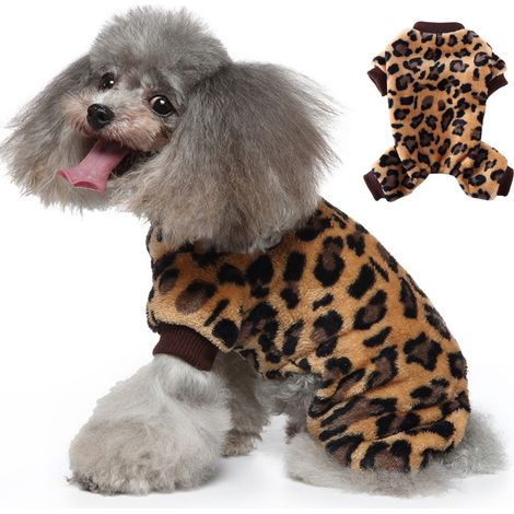1 pull léopard pour chien, vêtement d'hiver chaud en polyester, combinaison polaire pour chiots et chats, taille S à XL (1/5)